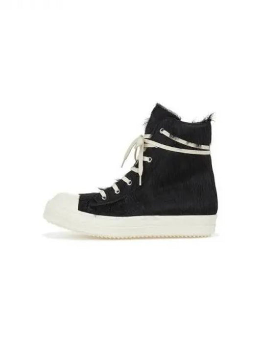 MEN Zipper Hairy High Top Sneakers Black 271146 - RICK OWENS - BALAAN 1