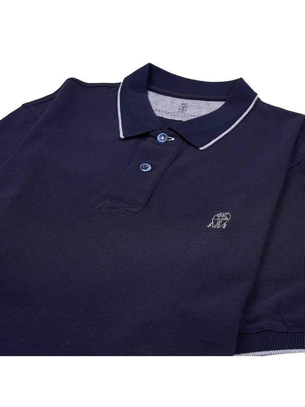 Logo Embroidered Short Sleeve Polo Shirt Navy - BRUNELLO CUCINELLI - BALAAN 4