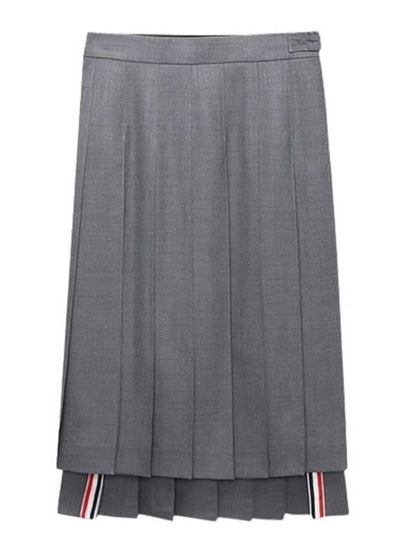 Super 120S Twill Below Knee Pleated Skirt Medium Grey - THOM BROWNE - BALAAN 2