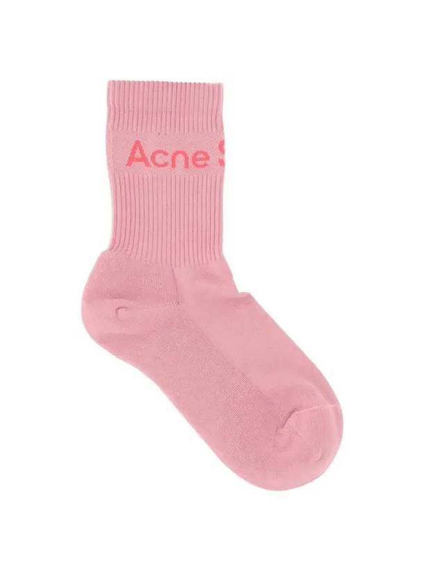 Studios Contrast Logo Ribbed Socks Bubblegum Pink Melange - ACNE STUDIOS - BALAAN.