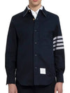 4 Bar Stripe Plain Weaving Wool Long Sleeve Shirt Navy - THOM BROWNE - BALAAN 3