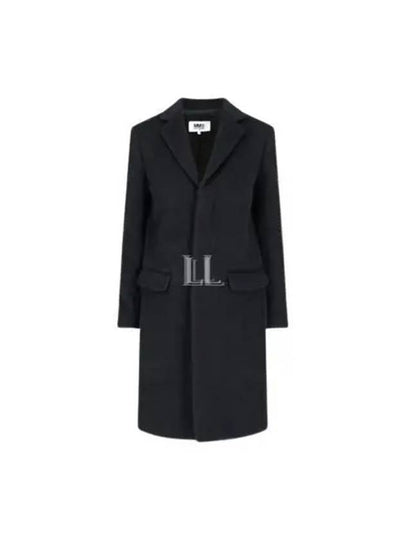 Embroidered Logo Virgin Wool Mohair Blend Single Coat Black - MAISON MARGIELA - BALAAN 2