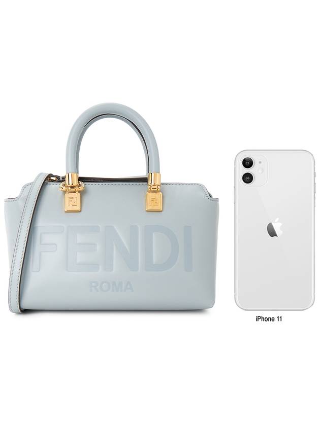 Leather Small Boston Tote Bag Light Blue - FENDI - BALAAN 9