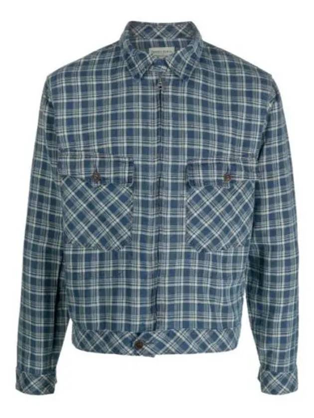 Double RL Indigo Check Linen Cotton Shirt Jacket Blue - POLO RALPH LAUREN - BALAAN 2