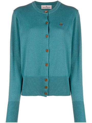 Bea Embroid Logo Cotton Cardigan Blue - VIVIENNE WESTWOOD - BALAAN 1