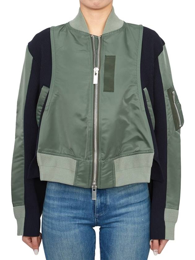 Nylon Twill Knit Bomber Jacket Green - SACAI - BALAAN 5