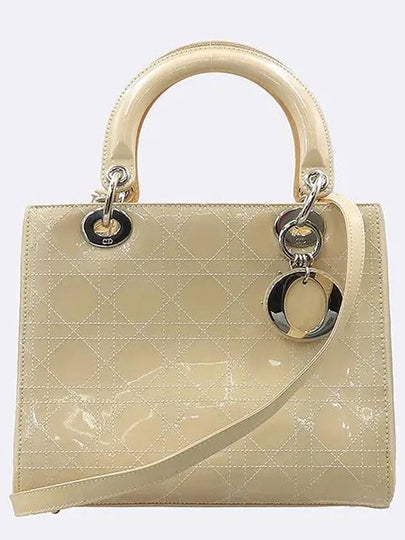 Ivory color patent stitch medium lady bag shoulder strap 2WAY - DIOR - BALAAN 2