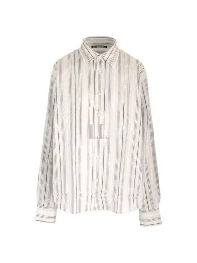 Micro Face Logo Patch Striped Long Sleeve Shirt Grey - ACNE STUDIOS - BALAAN 2