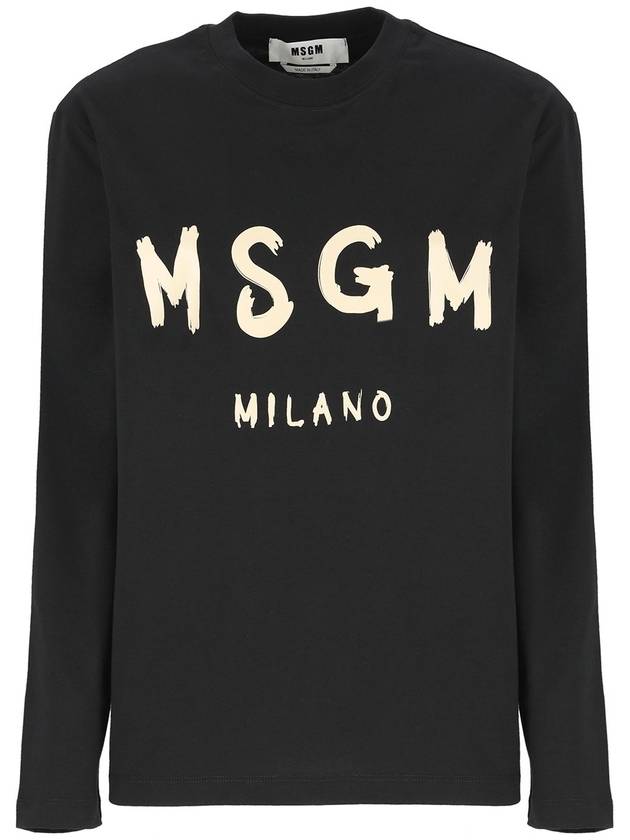 Brushed Logo Cotton Long Sleeve T-Shirt Black - MSGM - BALAAN 5