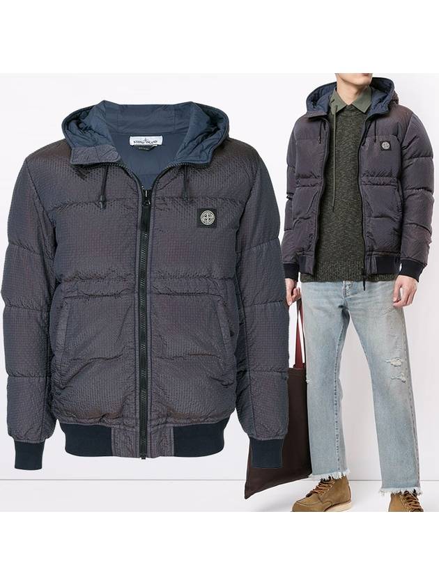 Seersucker Nylon Down Smock Padding Navy - STONE ISLAND - BALAAN 2