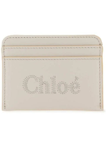 Sense Embroidered Logo Calfskin Card Wallet Light Grey - CHLOE - BALAAN 1