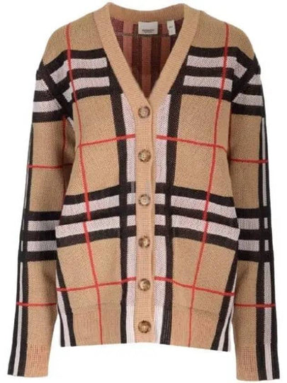 V-Neck Checked Technical Cotton Cardigan Archive Beige - BURBERRY - BALAAN 2