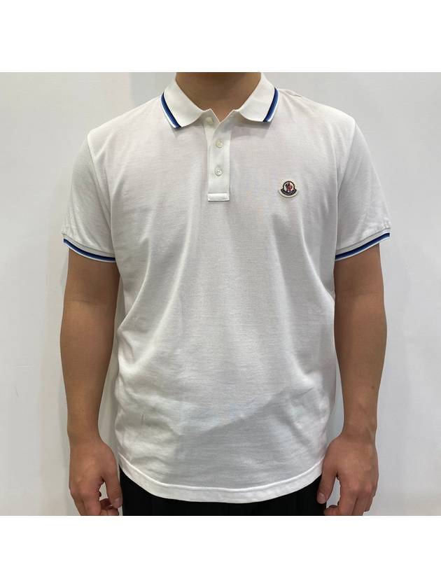 Men's Logo Three Stripes Point Short Sleeve Polo Shirt White - MONCLER - BALAAN 2