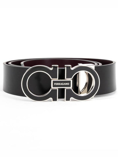 Gancini Reversible Leather Belt Black - SALVATORE FERRAGAMO - BALAAN 2