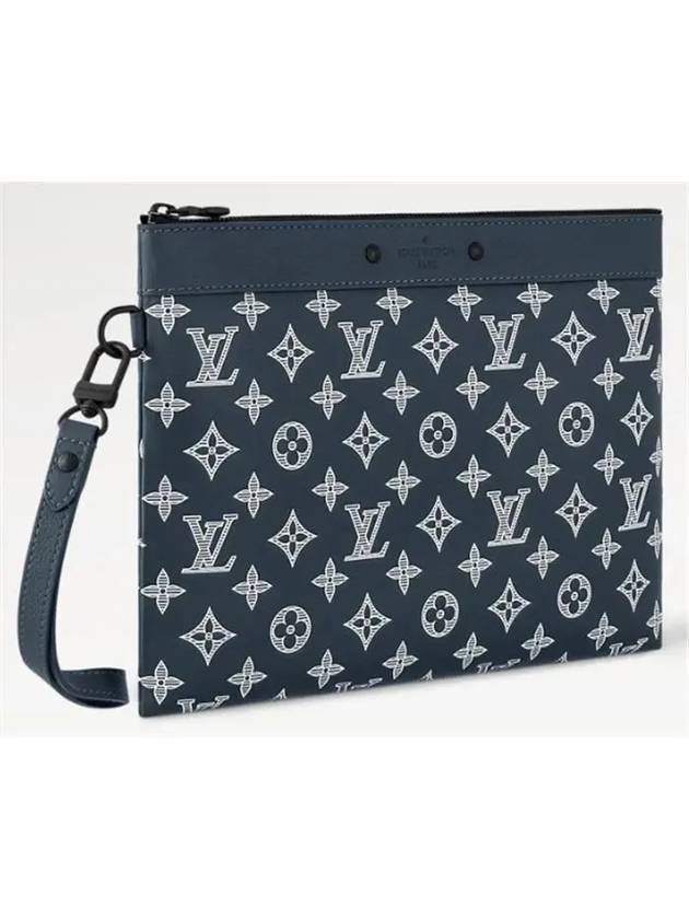 Men's Pochette To Go Monogram Shadow Leather Pouch Bag Ink Blue - LOUIS VUITTON - BALAAN 3