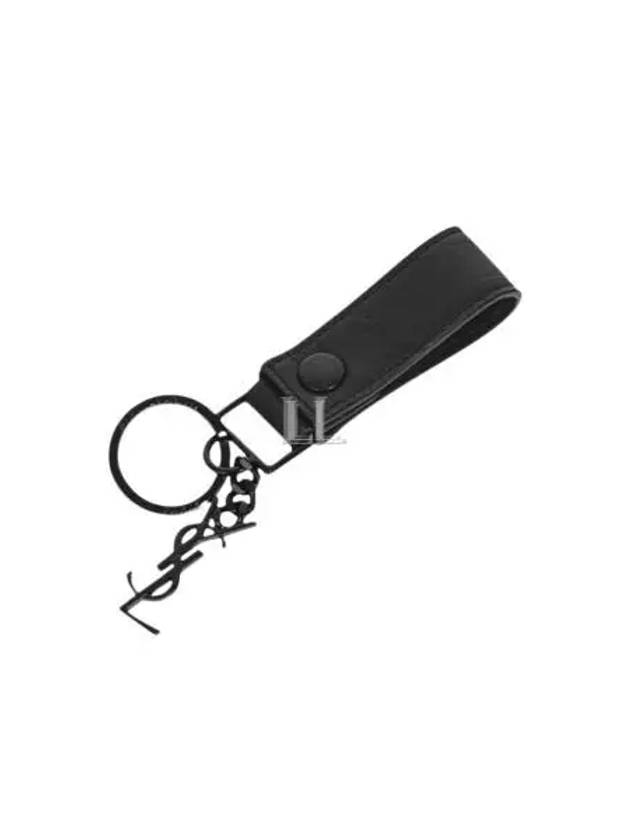 Monogram Logo Crocodile Leather Key Holder Black - SAINT LAURENT - BALAAN 2