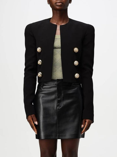 Gold Button Crop Crepe Jacket Black - BALMAIN - BALAAN 2