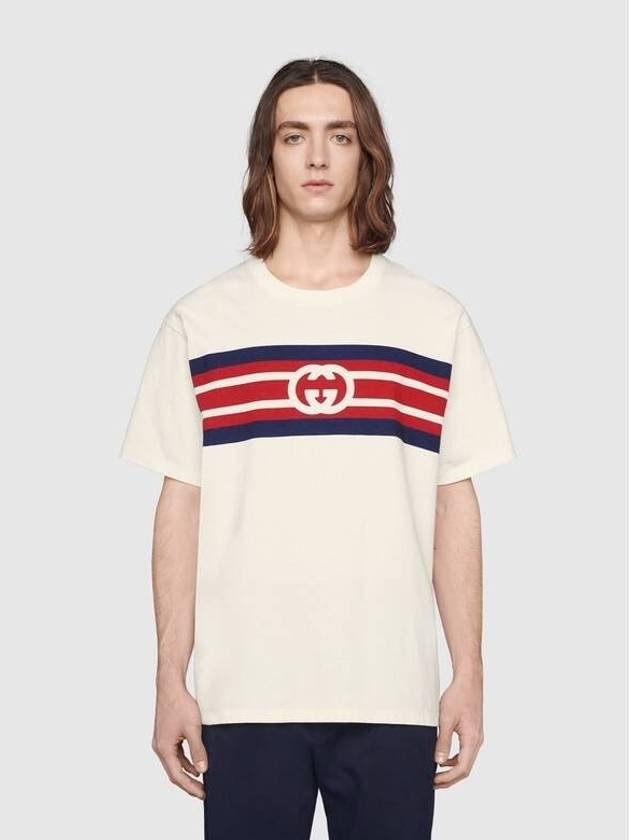 GG Logo Stripe T Shirt S - GUCCI - BALAAN 7