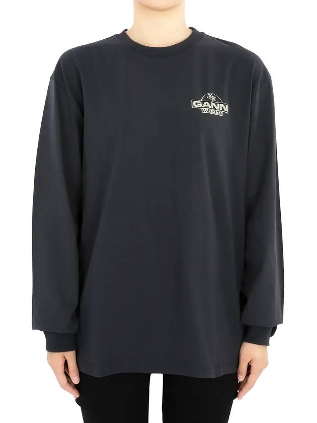 Logo Print Long Sleeve T-Shirt Black - GANNI - BALAAN 4