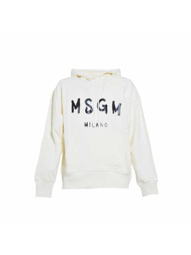 Milano Brushed Logo Cotton Hoodie Beige - MSGM - BALAAN 1