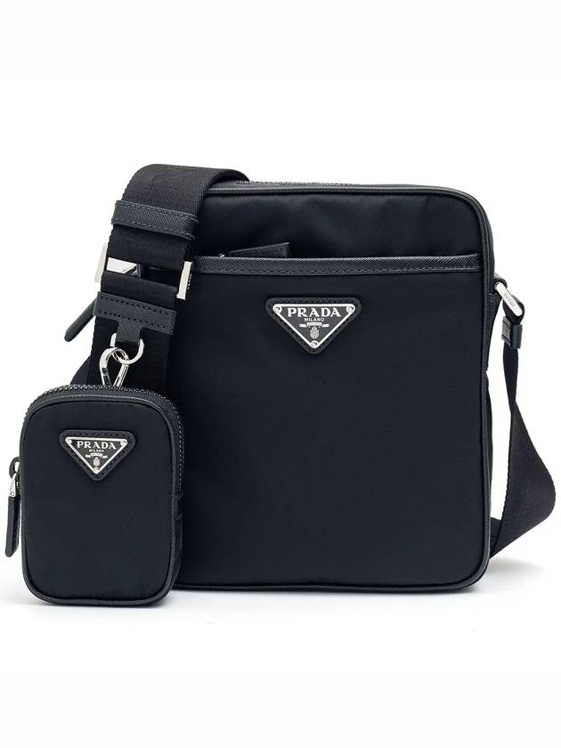 Triangle Logo Re-Nylon Saffiano Leather Cross Bag Black - PRADA - BALAAN 3