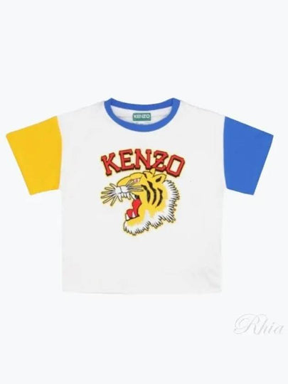 Kids Tiger Logo Print Short Sleeve T-Shirt White - KENZO - BALAAN 2