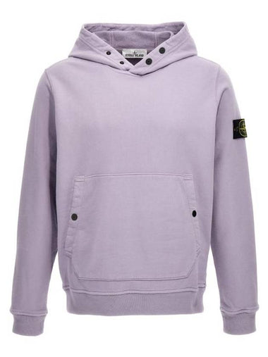 Snap Brushed Cotton Fleece Hoodie Lavender - STONE ISLAND - BALAAN 1