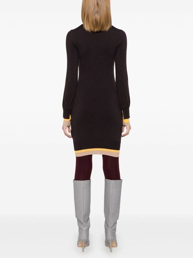 High Neck Wool Short Dress Dark Purple - FENDI - BALAAN 5