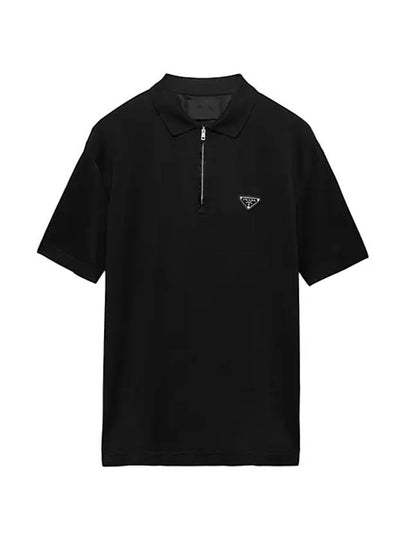 Pique Re-Nylon Details Polo Shirt Black - PRADA - BALAAN 2