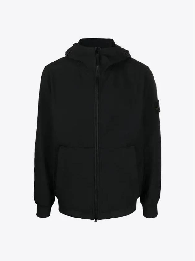 Men's Wappen Patch Softshell Zip Up Hoodie Black - STONE ISLAND - BALAAN 2