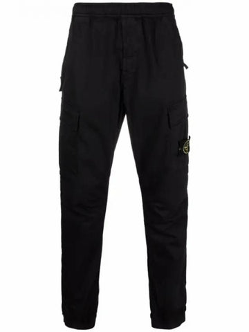 Stretch Cotton Wool Satin Cargo Pants Black - STONE ISLAND - BALAAN 1