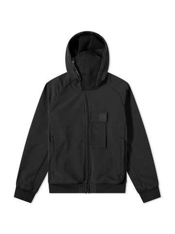 Logo Patch Asymmetric Zip-Up Hoodie Black - CP COMPANY - BALAAN 1