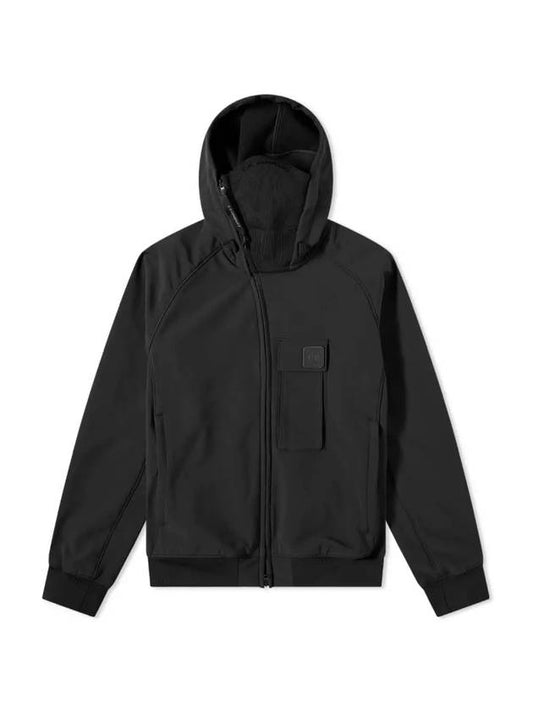 Logo Patch Asymmetric Zip-Up Hoodie Black - CP COMPANY - BALAAN 1