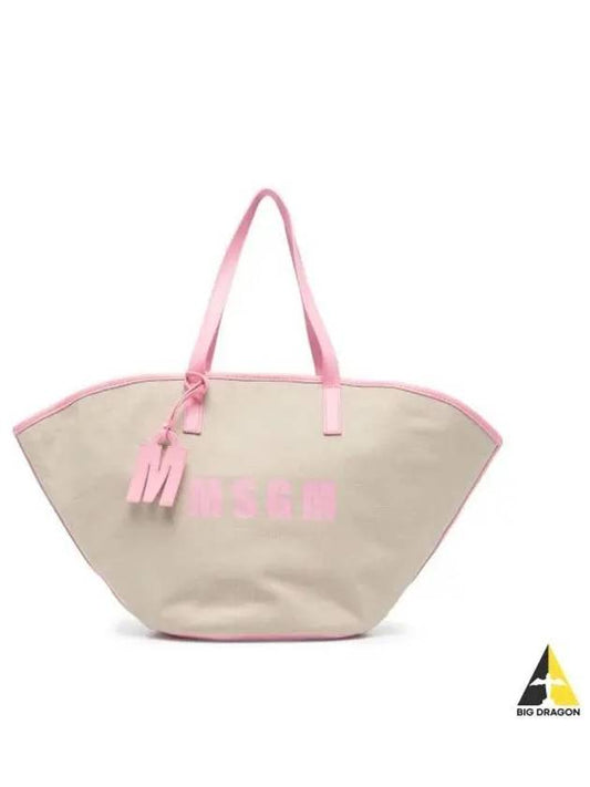 Logo Print Large Tote Bag Pink Beige - MSGM - BALAAN 2