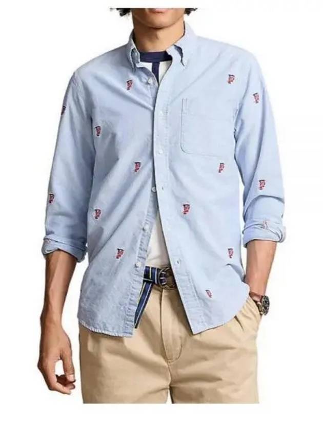 All Over P-Wing Classic Fit Long Sleeve Shirt Light Blue - POLO RALPH LAUREN - BALAAN 2