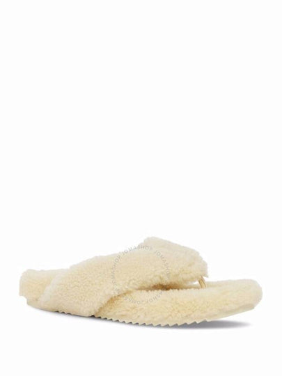 Burberry Shearling Thong-strap Sandals In Vanilla, Brand Size 36 (US Size 6) - BURBERRY - BALAAN 2