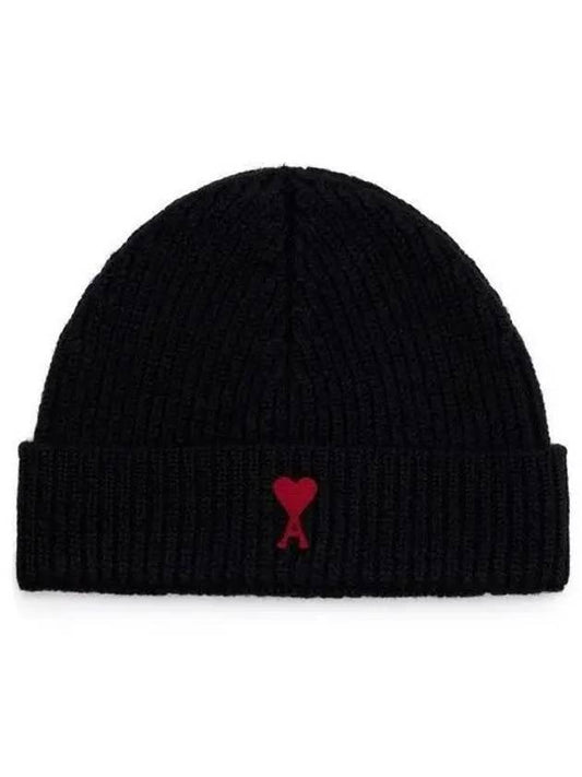 Heart Logo Wool Beanie Black - AMI - BALAAN 2