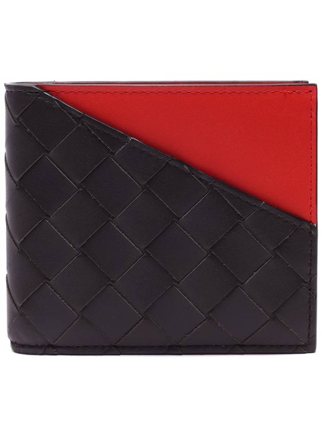 Intrecciato Two-Tone Half Wallet Black Red - BOTTEGA VENETA - BALAAN 3