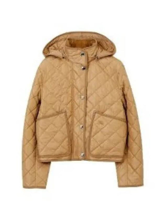 Women's Cropped Quilted Hoodie Jacket Archives Beige - BURBERRY - BALAAN 2