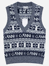 Logo Wool Mix Vest Knit Top Sky Captain - GANNI - BALAAN 2