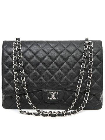 Classic Caviar Maxi Black Silver Chain Flap Bag A47600 - CHANEL - BALAAN 1