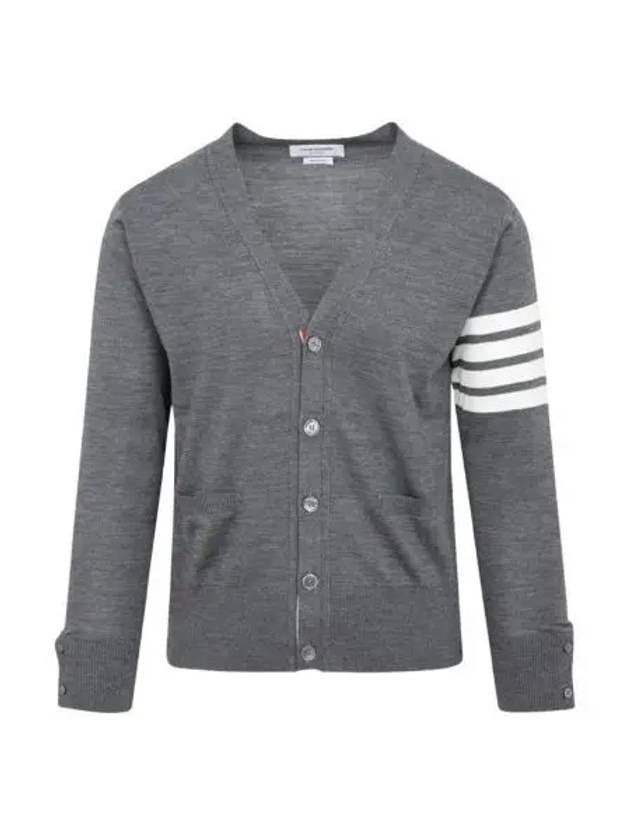 Men's Sustainable Classic Diagonal Wool Cardigan Medium Grey - THOM BROWNE - BALAAN 2