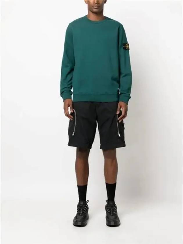 Brushed Cotton Fleece Garment Dyed Crewneck Sweatshirt Dark Teal Green - STONE ISLAND - BALAAN 3