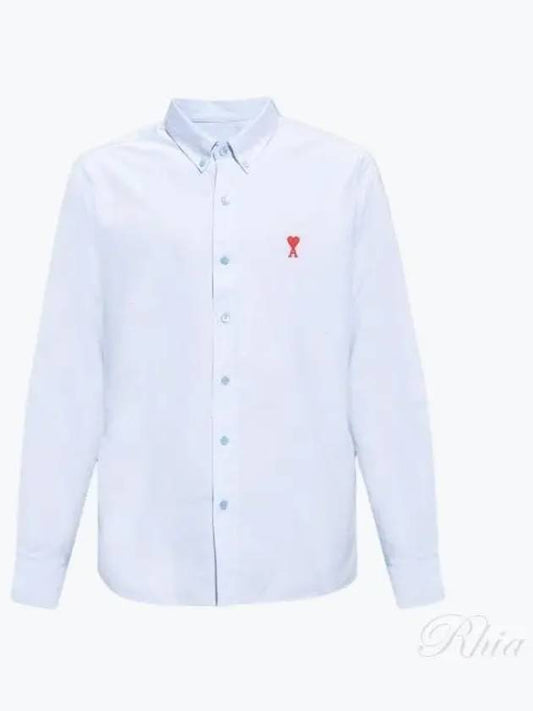 Heart Logo Oxford Button Down Long Sleeve Shirt Sky Blue - AMI - BALAAN 2