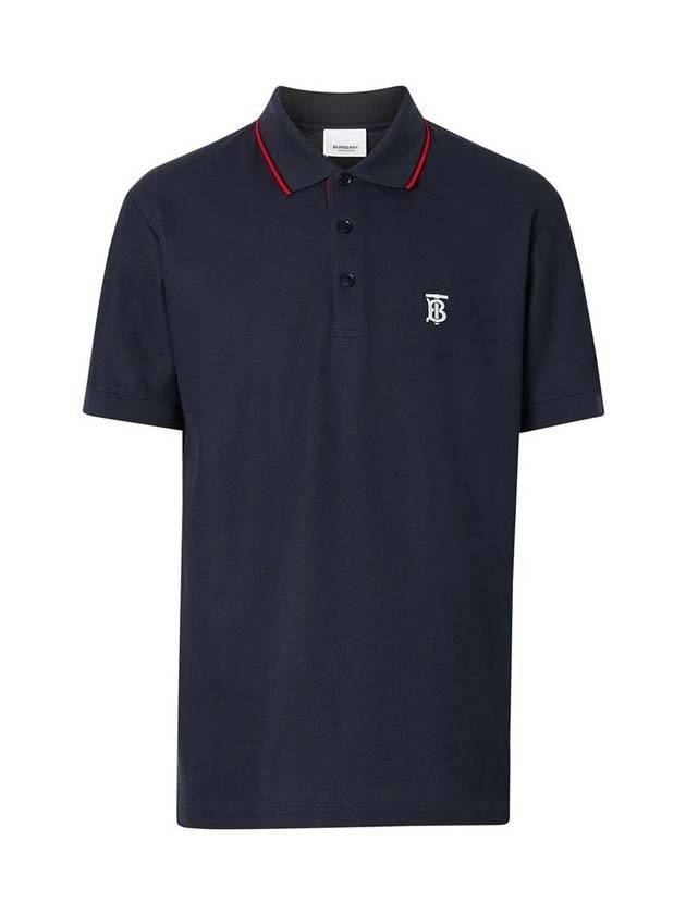 Icon Stripe Placket Cotton Pique Polo Shirt Navy - BURBERRY - BALAAN 1