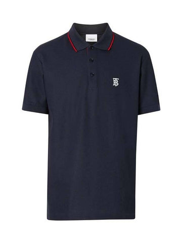 Icon Stripe Placket Cotton Pique Polo Shirt Navy - BURBERRY - BALAAN 1