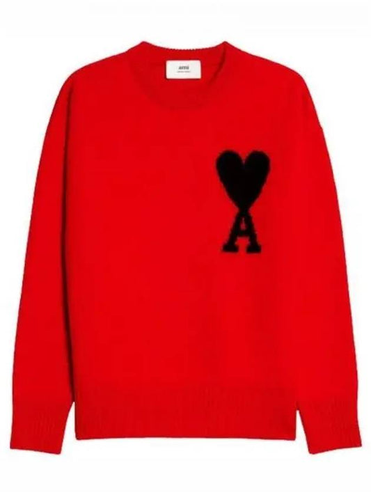 Big Heart Logo Wool Knit Top Red Black - AMI - BALAAN 2