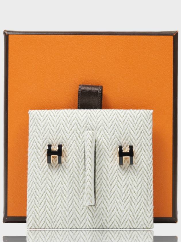 Mini Pop H Rose Gold Earrings Noir - HERMES - BALAAN 2