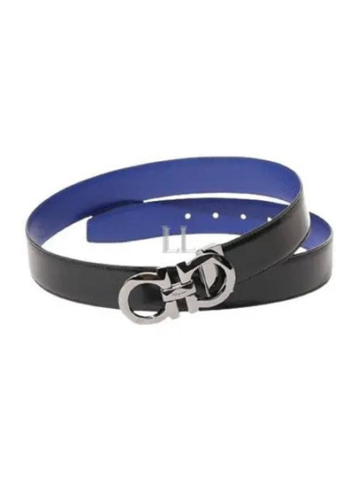 Silver Gancini Reversible Leather Belt Blue - SALVATORE FERRAGAMO - BALAAN 2