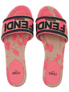 Rose Print Embroidered Logo Canvas Slide Slippers Pink - FENDI - BALAAN 7